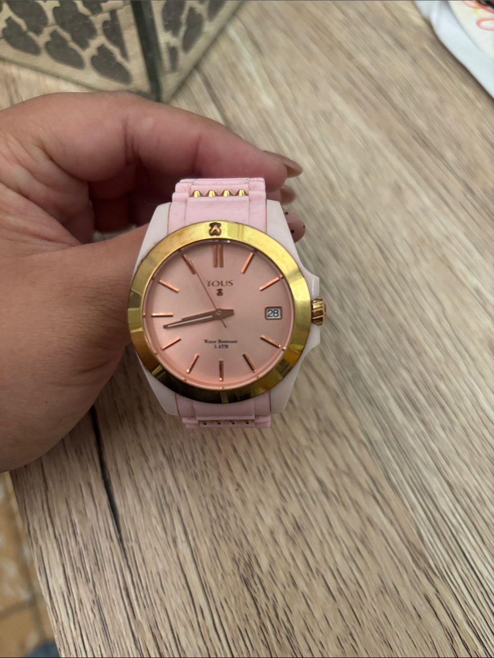 TOUS Pink and Gold Silicone Women's Watch with Date